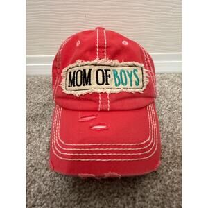 Kbethos Vintage "Mom of Boys" Pink Distressed Baseball Cap